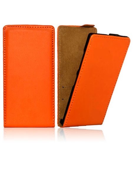 CUSTODIA FLIP VERTICALE SLIM PELLE per NOKIA LUMIA 730 DUAL SIM, LUMIA 735 COLORE ARANCIONE