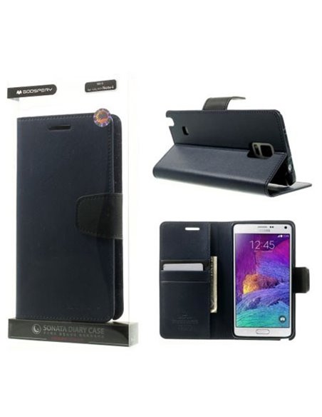 CUSTODIA FLIP ORIZZONTALE PELLE per SAMSUNG GALAXY NOTE 4 CON INTERNO IN TPU E STAND COLORE BLU SONATA BLISTER