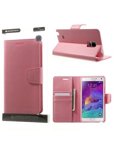 CUSTODIA FLIP ORIZZONTALE PELLE per SAMSUNG GALAXY NOTE 4 CON INTERNO IN TPU E STAND COLORE ROSA SONATA BLISTER