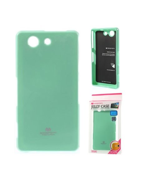 CUSTODIA GEL TPU SILICONE per SONY XPERIA Z3 COMPACT COLORE VERDE ACQUA LUCIDO CON GLITTER ALTA QUALITA' MERCURY BLISTER