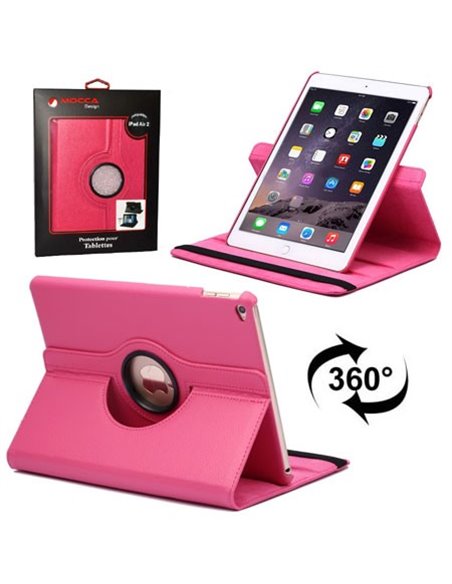 CUSTODIA per APPLE IPAD AIR 2 - BOOK ORIZZONTALE SIMILPELLE GIREVOLE CON STAND COLORE ROSA ALTA QUALITA' MOCCA BLISTER