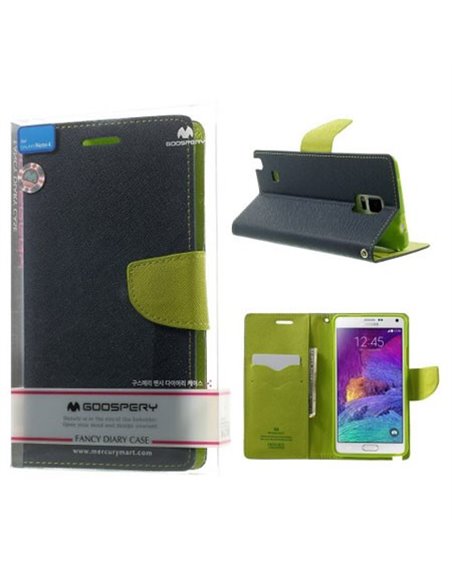 CUSTODIA FLIP ORIZZONTALE per SAMSUNG GALAXY NOTE 4 CON INTERNO IN TPU E STAND COLORE BLU FANCY DIARY BLISTER MERCURY