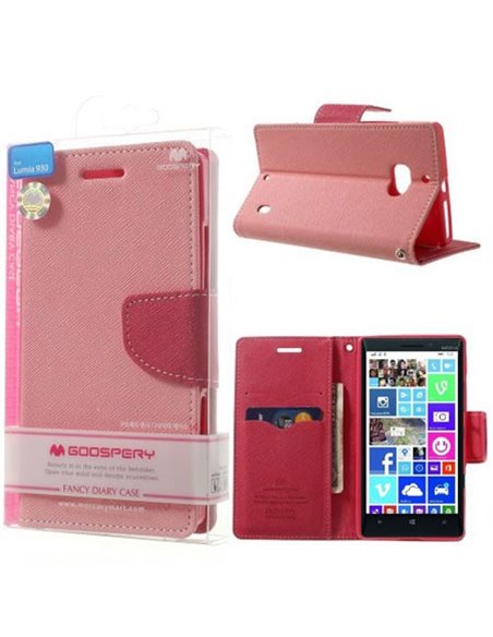 CUSTODIA FLIP ORIZZONTALE per LUMIA 930, LUMIA ICON 929 CON INTERNO IN TPU, STAND E PORTA CARTE ROSA FANCY DIARY BLISTER MERCURY