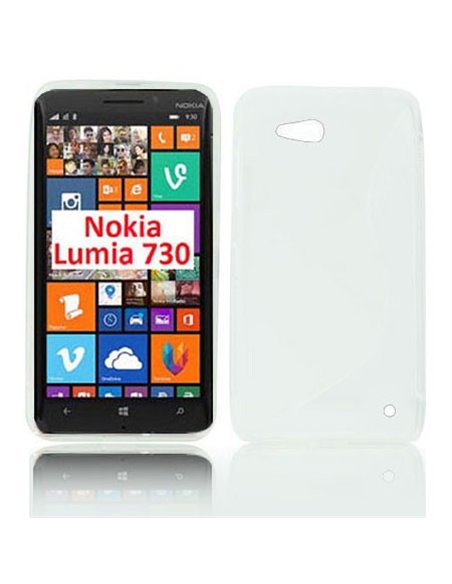 CUSTODIA GEL TPU SILICONE DOUBLE per NOKIA LUMIA 730 DUAL SIM, LUMIA 735 COLORE BIANCO-TRASPARENTE