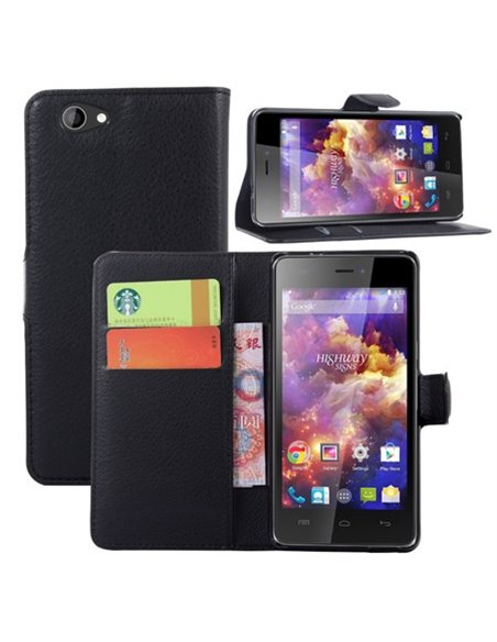 CUSTODIA FLIP ORIZZONTALE PELLE per WIKO HIGHWAY SIGNS CON STAND, PORTA CARTE E CHIUSURA MAGNETICA COLORE NERO