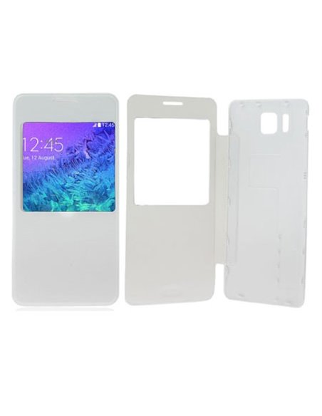 CUSTODIA FLIP ORIZZONTALE PELLE ULTRA SLIM per SAMSUNG G850 GALAXY ALPHA  CON FINESTRA IDENTIFICATIVO CHIAMANTE COLORE BIANCO