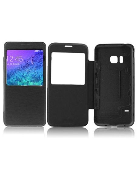 CUSTODIA FLIP ORIZZONTALE PELLE ULTRA SLIM per SAMSUNG G850 GALAXY ALPHA  CON FINESTRA IDENTIFICATIVO CHIAMANTE COLORE NERO