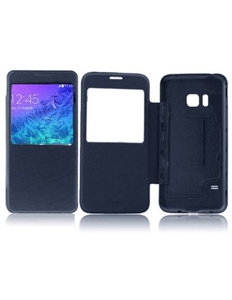 CUSTODIA FLIP ORIZZONTALE PELLE ULTRA SLIM per SAMSUNG G850 GALAXY ALPHA  CON FINESTRA IDENTIFICATIVO CHIAMANTE COLORE BLU