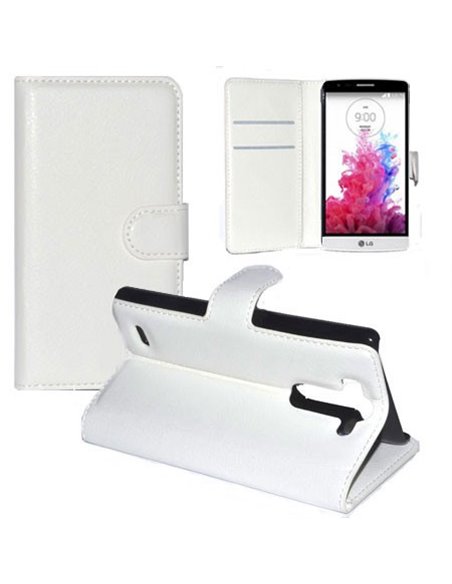 CUSTODIA FLIP ORIZZONTALE PELLE per LG G3s D722, G3s DUAL D728 CON STAND, PORTA CARTE E CHIUSURA MAGNETICA COLORE BIANCO