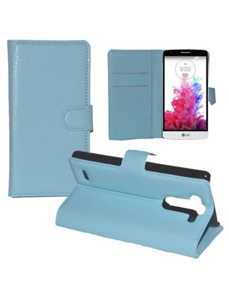 CUSTODIA FLIP ORIZZONTALE PELLE per LG G3s D722, G3s DUAL D728 CON STAND, PORTA CARTE E CHIUSURA MAGNETICA COLORE AZZURRO