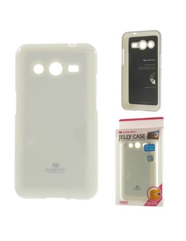 CUSTODIA GEL TPU SILICONE per SAMSUNG G355 GALAXY CORE 2 DUOS COLORE BIANCO LUCIDO CON GLITTER ALTA QUALITA' MERCURY BLISTER