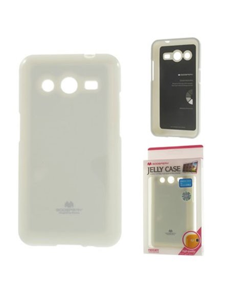 CUSTODIA GEL TPU SILICONE per SAMSUNG G355 GALAXY CORE 2 DUOS COLORE BIANCO LUCIDO CON GLITTER ALTA QUALITA' MERCURY BLISTER