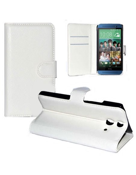 CUSTODIA FLIP ORIZZONTALE PELLE per HTC ONE E8 CON STAND, TASCHE PORTA CARTE E CHIUSURA MAGNETICA COLORE BIANCO