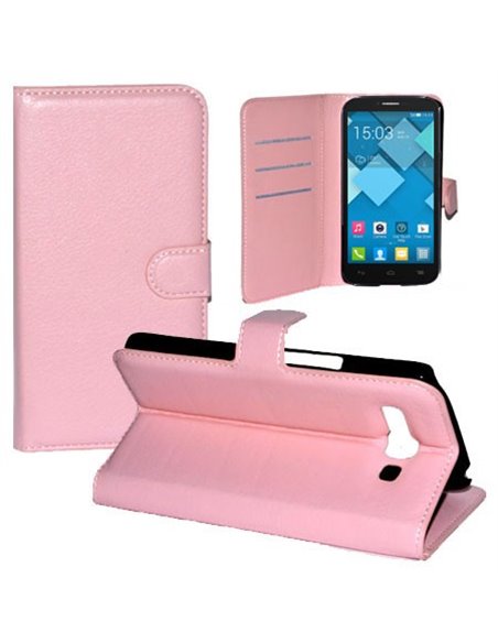 CUSTODIA FLIP ORIZZONTALE PELLE per ALCATEL ONE TOUCH POP C9, OT-7047 CON STAND, PORTA CARTE E CHIUSURA MAGNETICA COLORE ROSA