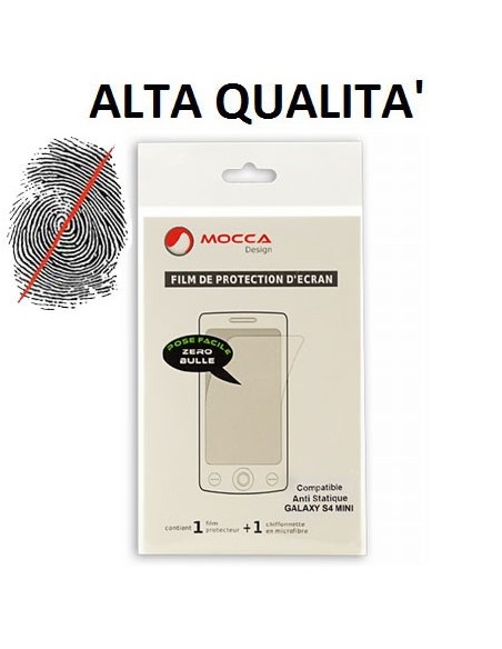 PELLICOLA PROTEGGI DISPLAY ANTI IMPRONTA per SAMSUNG I9190 GALAXY S4 MINI, I9192, I9195 ALTA QUALITA' MOCCA BLISTER