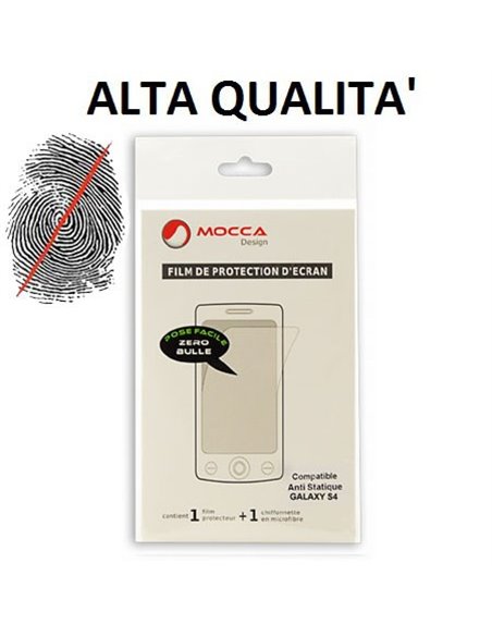 PELLICOLA PROTEGGI DISPLAY ANTI IMPRONTA per SAMSUNG I9500 GALAXY S4, I9505, I9502 ALTA QUALITA' MOCCA BLISTER