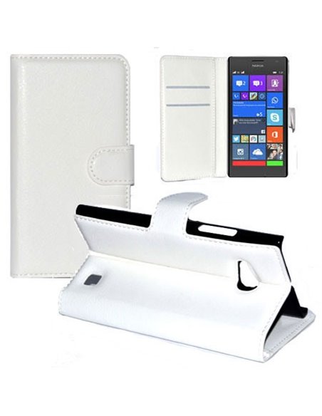 CUSTODIA FLIP ORIZZONTALE PELLE per NOKIA LUMIA 730 DUAL SIM, LUMIA 735 CON STAND E TASCHE PORTA CARTE COLORE BIANCO