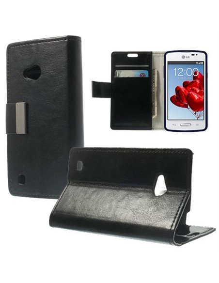 CUSTODIA FLIP ORIZZONTALE PELLE per LG L50 D213N CON STAND, PORTA CARTE E CHIUSURA MAGNETICA COLORE NERO