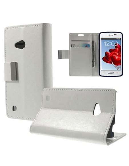 CUSTODIA FLIP ORIZZONTALE PELLE per LG L50 D213N CON STAND, PORTA CARTE E CHIUSURA MAGNETICA COLORE BIANCO