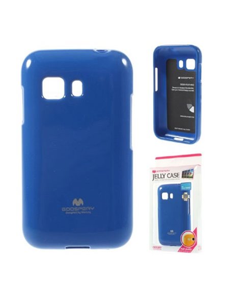 CUSTODIA GEL TPU SILICONE per SAMSUNG G130 GALAXY YOUNG 2 COLORE BLU LUCIDO CON GLITTER ALTA QUALITA' MERCURY BLISTER