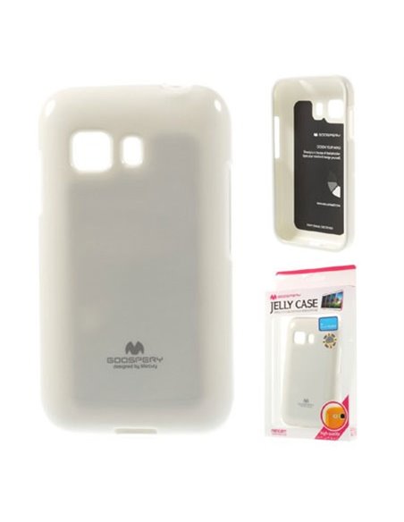 CUSTODIA GEL TPU SILICONE per SAMSUNG G130 GALAXY YOUNG 2 COLORE BIANCO LUCIDO CON GLITTER ALTA QUALITA' MERCURY BLISTER