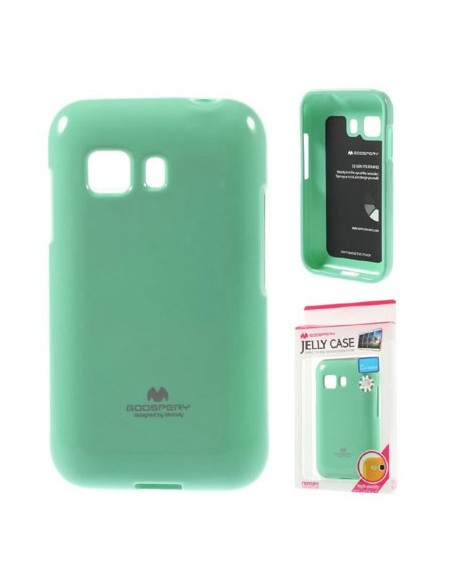 CUSTODIA GEL TPU SILICONE per SAMSUNG G130 GALAXY YOUNG 2 COLORE VERDE ACQUA LUCIDO CON GLITTER ALTA QUALITA' MERCURY BLISTER