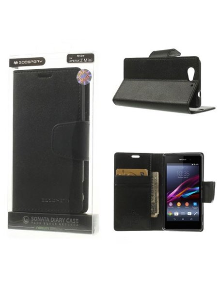 CUSTODIA FLIP ORIZZONTALE PELLE per SONY XPERIA Z1 CON INTERNO IN TPU SILICONE E STAND NERO SONATA BLISTER