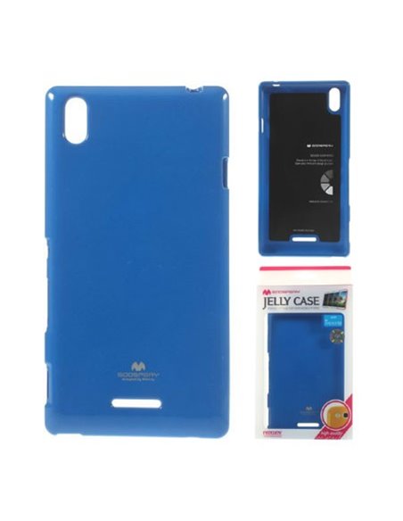 CUSTODIA GEL TPU SILICONE per SONY XPERIA T3 COLORE BLU LUCIDO CON GLITTER ALTA QUALITA' MERCURY BLISTER