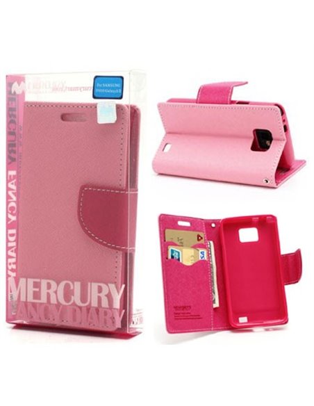 CUSTODIA FLIP ORIZZONTALE per SAMSUNG I9100 GALAXY S2, I9105 CON INTERNO IN TPU E STAND COLORE ROSA FANCY DIARY BLISTER MERCURY