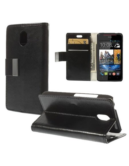 CUSTODIA FLIP ORIZZONTALE PELLE per HTC DESIRE 210 DUAL SIM CON STAND, PORTA CARTE E CHIUSURA MAGNETICA COLORE NERO