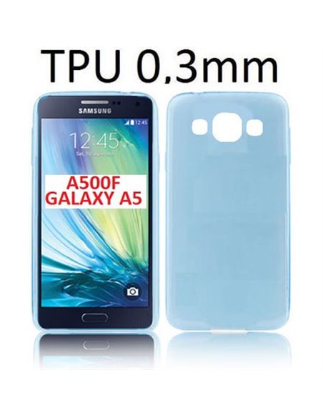 CUSTODIA GEL TPU SILICONE ULTRA SLIM 0,3mm per SAMSUNG SM-A500 GALAXY A5 (NO VERSIONE 2016) COLORE AZZURRO TRASPARENTE