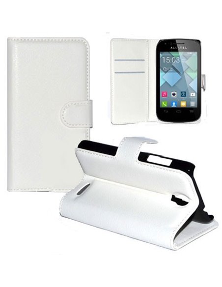 CUSTODIA FLIP ORIZZONTALE PELLE per ALCATEL ONE TOUCH POP S3 CON STAND, PORTA CARTE E CHIUSURA MAGNETICA COLORE BIANCO