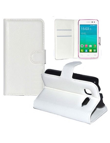 CUSTODIA FLIP ORIZZONTALE PELLE per ALCATEL ONE TOUCH POP C1 CON STAND, PORTA CARTE E CHIUSURA MAGNETICA COLORE BIANCO