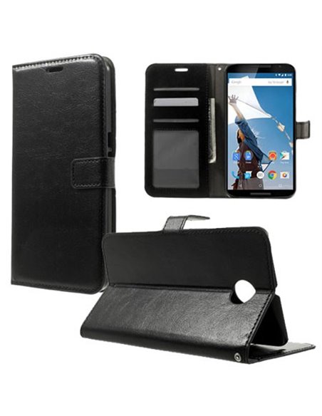 CUSTODIA FLIP ORIZZONTALE PELLE per MOTOROLA NEXUS 6 CON STAND, PORTA CARTE E CHIUSURA MAGNETICA COLORE NERO