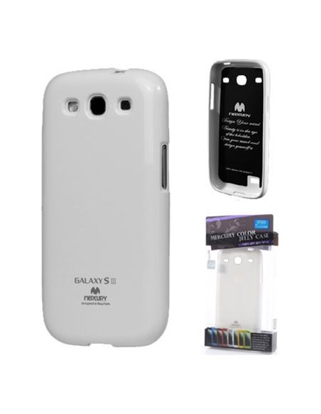 CUSTODIA GEL TPU SILICONE per SAMSUNG I9300 GALAXY S3, I9300i GALAXY S3 NEO BIANCO LUCIDO CON GLITTER ALTA QUALITA' MERCURY BLIS