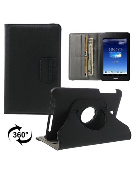 CUSTODIA BOOK GIREVOLE per ASUS MeMO PAD HD 7, ME173, ME173X, 7' POLLICI CON STAND, PORTA PENNA E CHIUSURA ELASTICO NERO