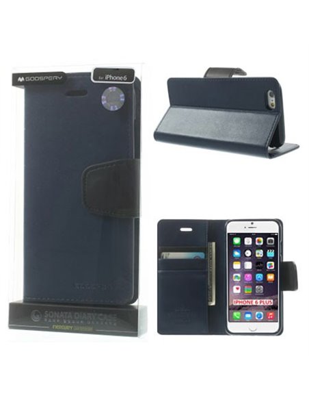 CUSTODIA FLIP ORIZZONTALE PELLE per APPLE IPHONE 6 PLUS, 6S PLUS 5.5' CON INTERNO IN TPU E STAND COLORE BLU ALTA QUALITA' SONATA