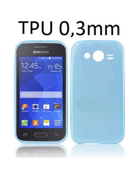 CUSTODIA GEL TPU SILICONE ULTRA SLIM 0,3mm per SAMSUNG G313H GALAXY TREND 2, G318 TREND 2 LITE COLORE AZZURRO TRASPARENTE