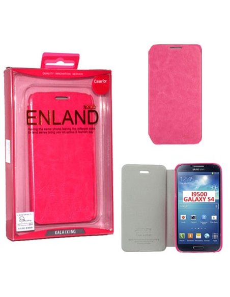 CUSTODIA FLIP ORIZZONTALE PELLE per SAMSUNG I9500 GALAXY S4, I9505, I9502 COLORE FUCSIA BLISTER ENLAND