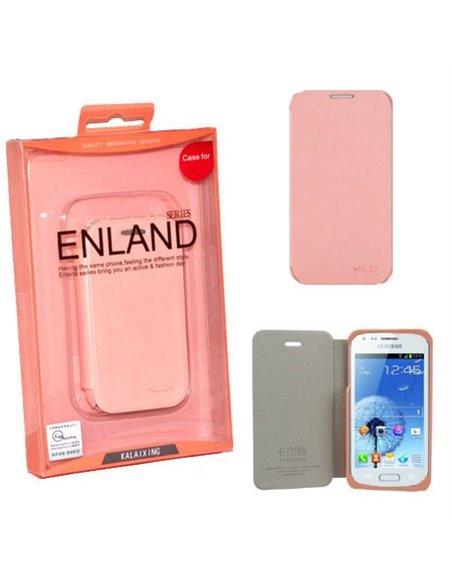 CUSTODIA FLIP ORIZZONTALE PELLE per SAMSUNG S7562 GALAXY S DUOS, S7560 GALAXY TREND, S7580 COLORE ROSA BLISTER ENLAND