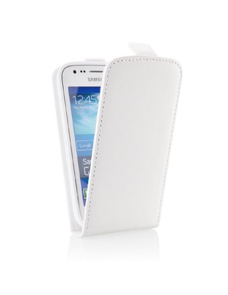 CUSTODIA FLIP VERTICALE SLIM PELLE per SAMSUNG S7270 GALAXY ACE 3, S7272, S7275 CON INTERNO IN TPU SILICONE COLORE BIANCO