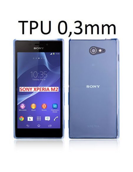 CUSTODIA GEL TPU SILICONE ULTRA SLIM 0,3mm per SONY XPERIA M2 COLORE AZZURRO TRASPARENTE