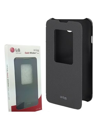 CUSTODIA FLIP QUICK WINDOW ORIGINALE per LG L70 D320N, L70 DUAL SIM D325 CON FINESTRA ID COLORE NERO CCF-400 AGUUBK BLISTER