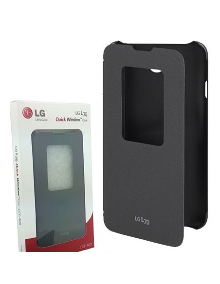 CUSTODIA FLIP QUICK WINDOW ORIGINALE per LG L70 D320N, L70 DUAL SIM D325 CON FINESTRA ID COLORE NERO CCF-400 AGUUBK BLISTER