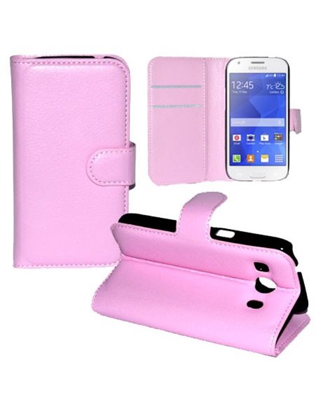 CUSTODIA FLIP ORIZZONTALE PELLE per SAMSUNG G357 GALAXY ACE 4 CON STAND, TASCHE PORTA CARTE E CHIUSURA MAGNETICA COLORE ROSA