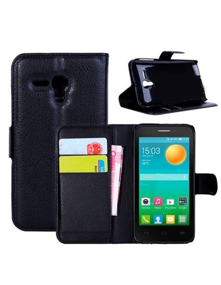 CUSTODIA FLIP ORIZZONTALE PELLE per ALCATEL ONE TOUCH POP D5 5038D CON STAND, PORTA CARTE E CHIUSURA MAGNETICA COLORE NERO