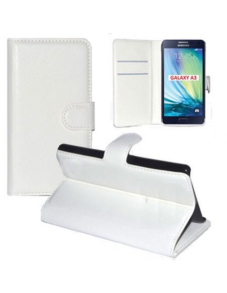 CUSTODIA FLIP ORIZZONTALE SIMILPELLE per SAMSUNG SM-A300 GALAXY A3 (NO VERSIONE 2016) CON STAND E PORTA CARTE COLORE BIANCO