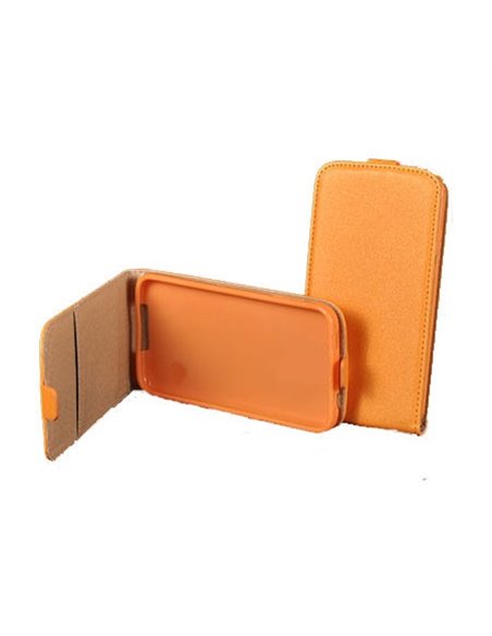 CUSTODIA FLIP VERTICALE SLIM PELLE per NOKIA LUMIA 730 DUAL SIM, LUMIA 735 CON INTERNO IN TPU SILICONE COLORE ARANCIONE